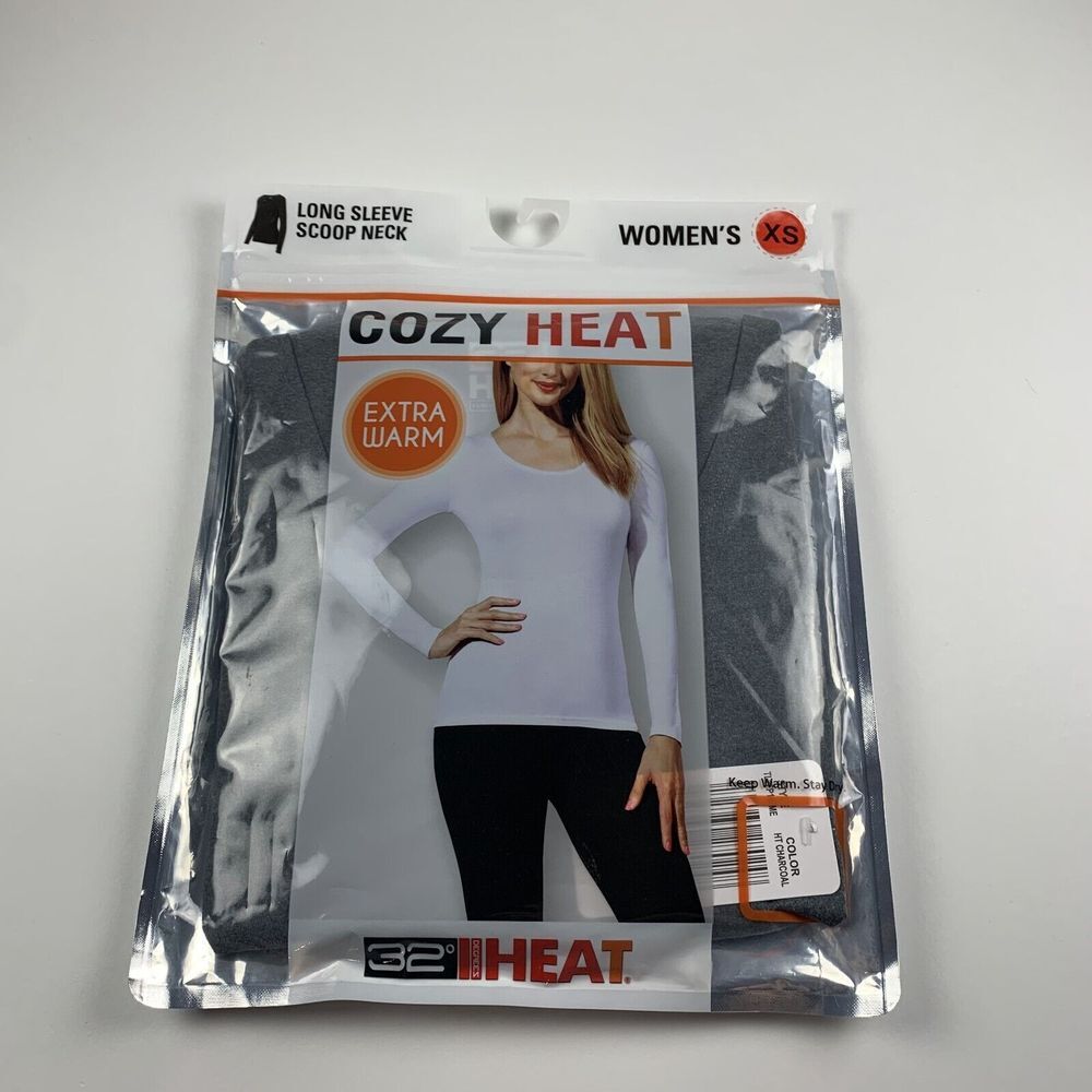 32 Degrees Cozy Heat Extra Warm Top Womens XS Charcoal Long-Sleeve Scoop Neck